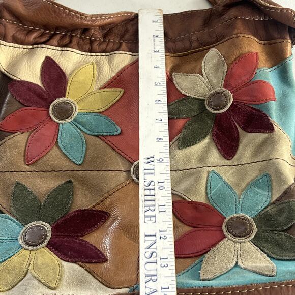 Lucky Brand Hobo Shoulder Bag Colorful Patchwork Leather Suede Flowers Vtg Boho - Picture 6 of 16